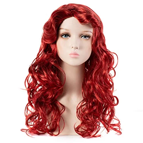 HairWiz Girl's Long Curly Red Synthetic Wavy Hair Mermaid Cosplay Wigs (Kid Size)