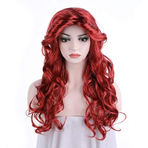 HairWiz Women's Long Curly Red Synthetic Wavy Hair Mermaid Cosplay Wigs (Adult Size)