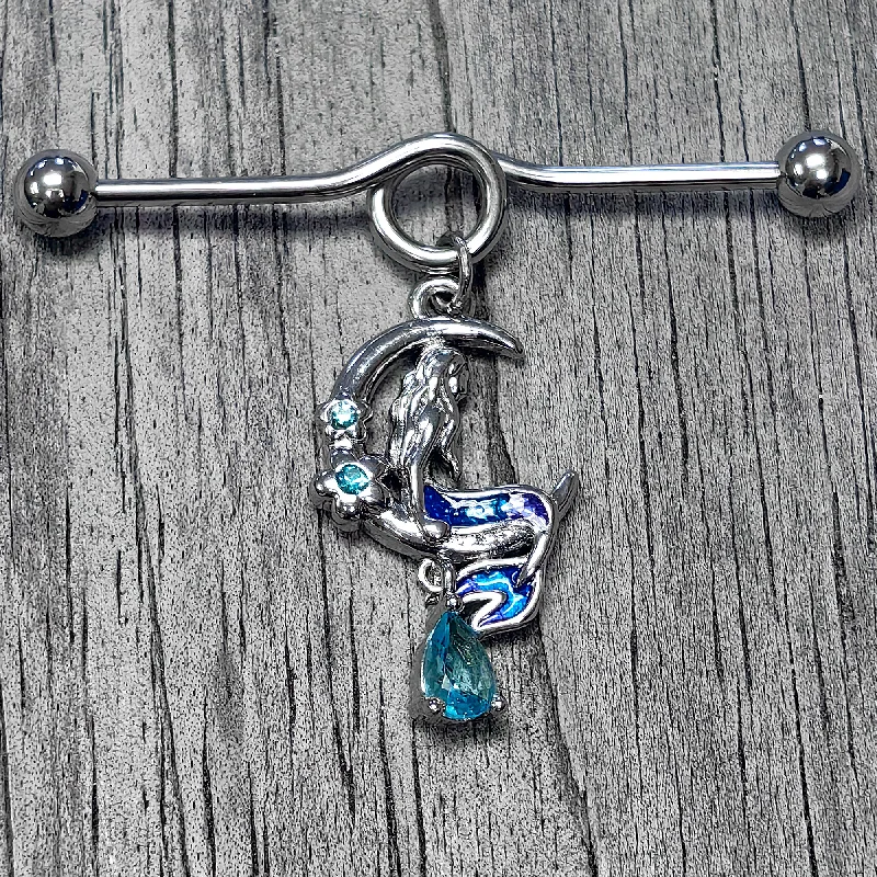 14 Gauge Blue Gem Floral Mermaid Moon Dangle Project Bar 38mm