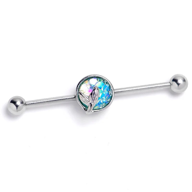 14 Gauge Mermaid Blue Scale Tail Industrial Barbell 38mm