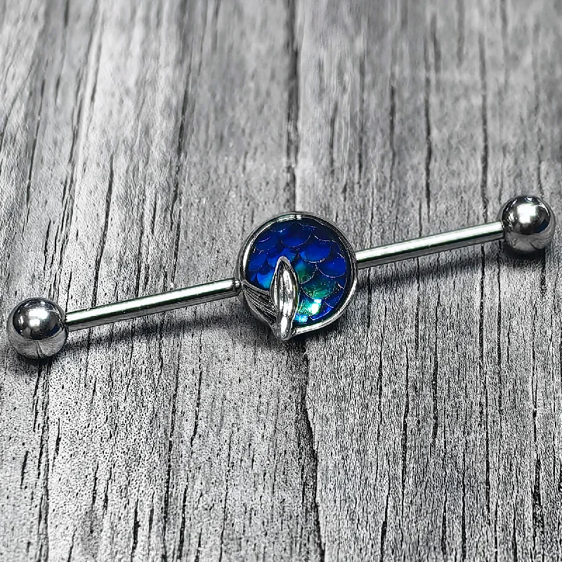 14 Gauge Mermaid Dark Blue Scale Tail Industrial Barbell 38mm