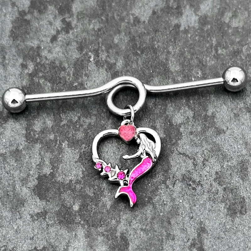 14 Gauge Pink Gem Mermaid Tail Stars Dangle Project Bar 38mm