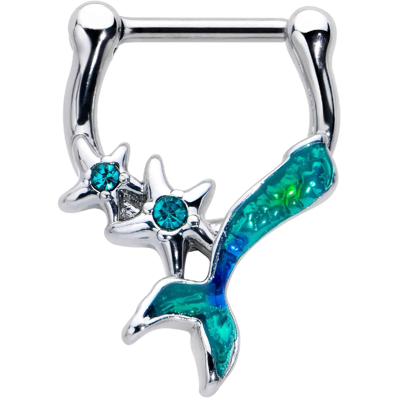 16 Gauge 5/16 Blue Gem Green Mermaid Tail Stars Cartilage Clicker