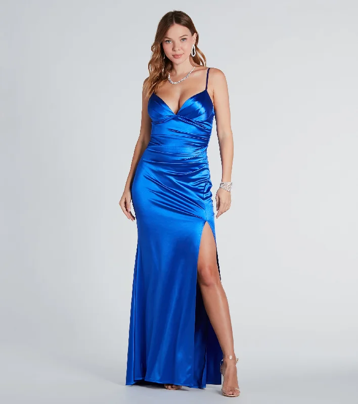 Jordyn Formal Satin Mermaid Dress With Train