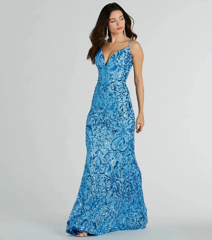 Kara V-Neck Mermaid Sequin Formal Dress