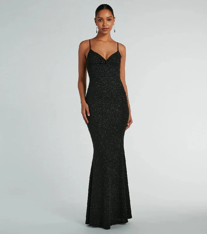 Maleah Twist-Front Glitter Knit Mermaid Dress