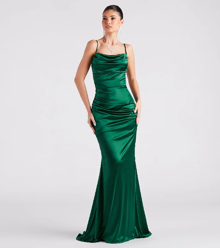 Marley Formal Satin Cowl Neck Mermaid Dress