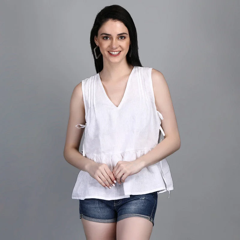 Linen White Top for Women | Sleeveless