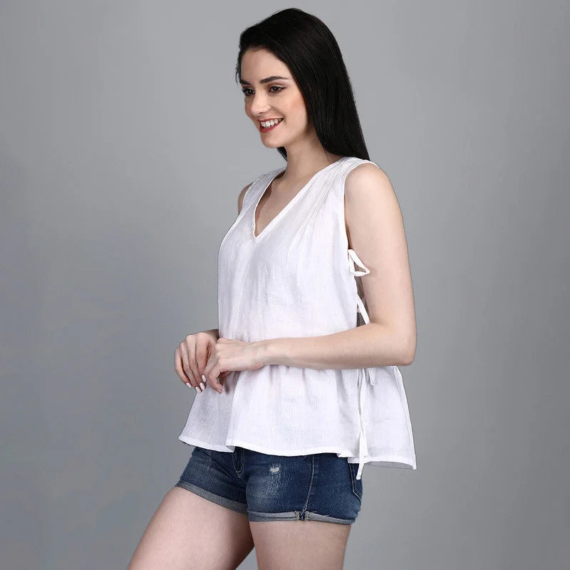 Linen White Top for Women | Sleeveless