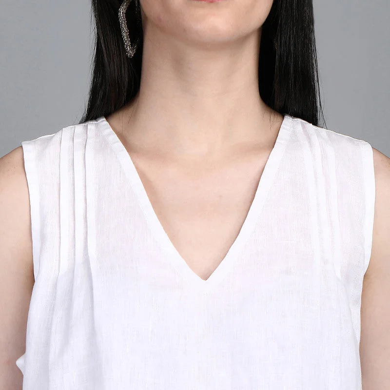 Linen White Top for Women | Sleeveless