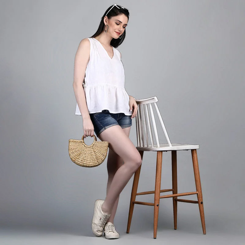 Linen White Top for Women | Sleeveless