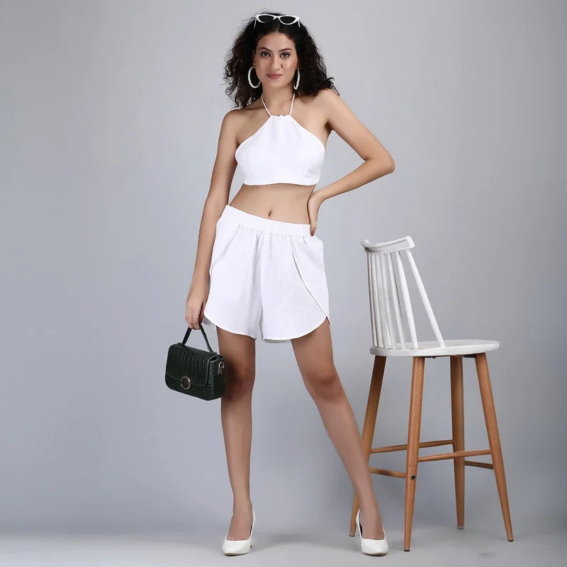 White Linen Shorts For Women | Layered Shorts