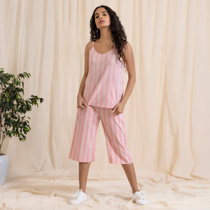 Cotton Co Ord Set for Women | Top & Culottes | Pink