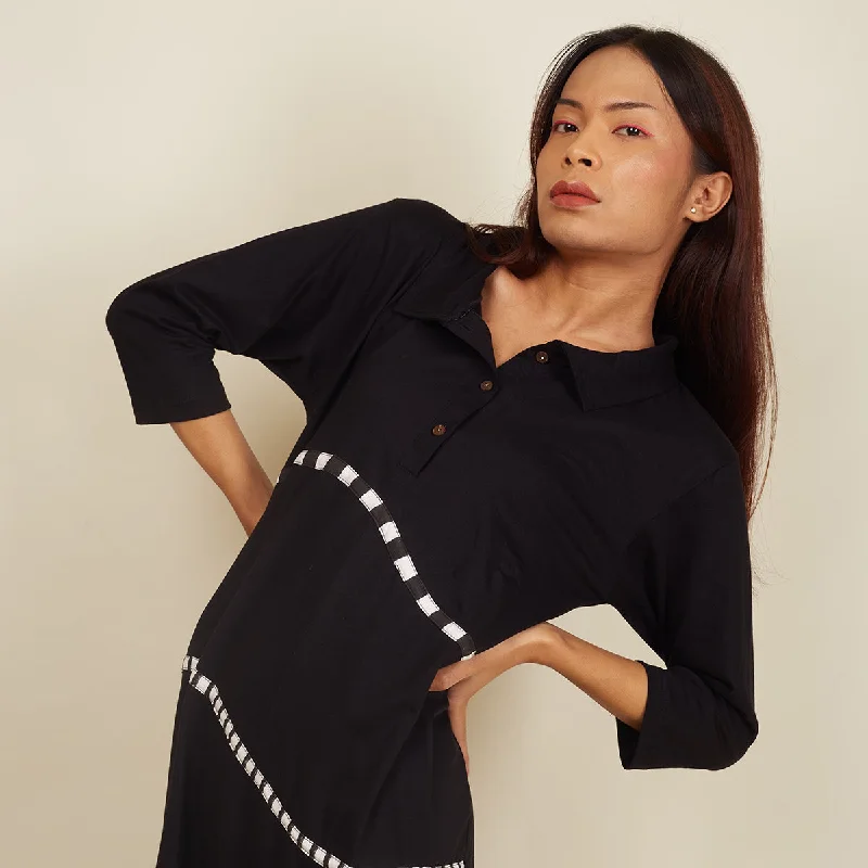 Cotton Black Dress for Women | Wavy 3D Lines