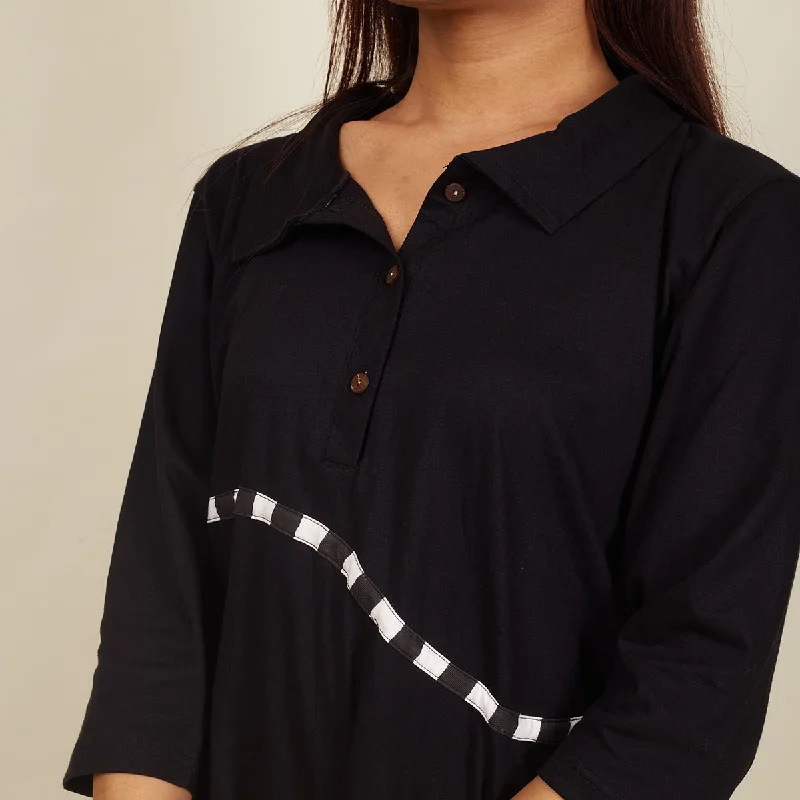 Cotton Black Dress for Women | Wavy 3D Lines