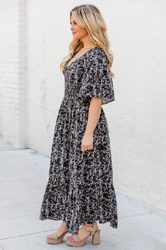 Simply Stunning Black Floral Flutter Sleeve Maxi Dress FINAL SALE