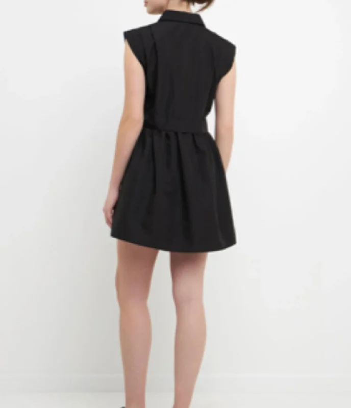 Blk Pleated Shirt Dress