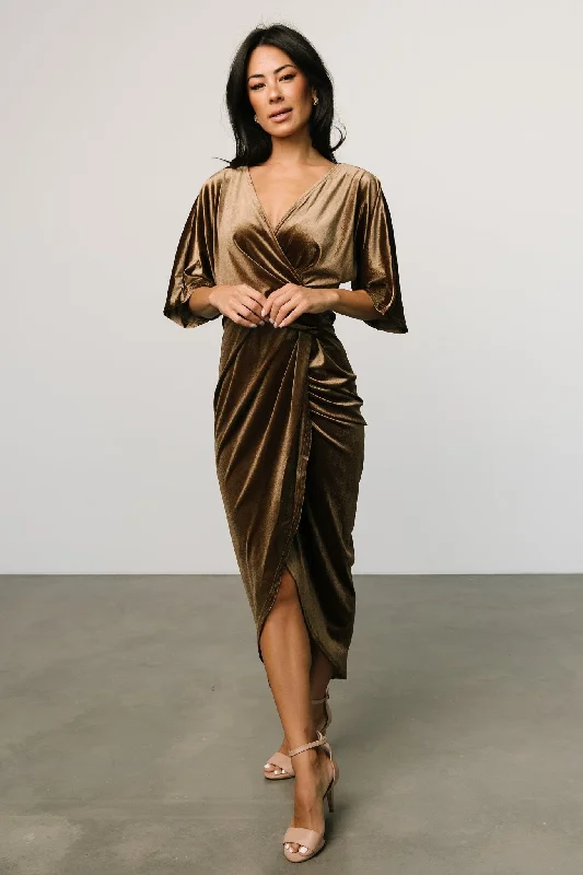 Brendyn Ruched Velvet Dress | Brushed Bronze