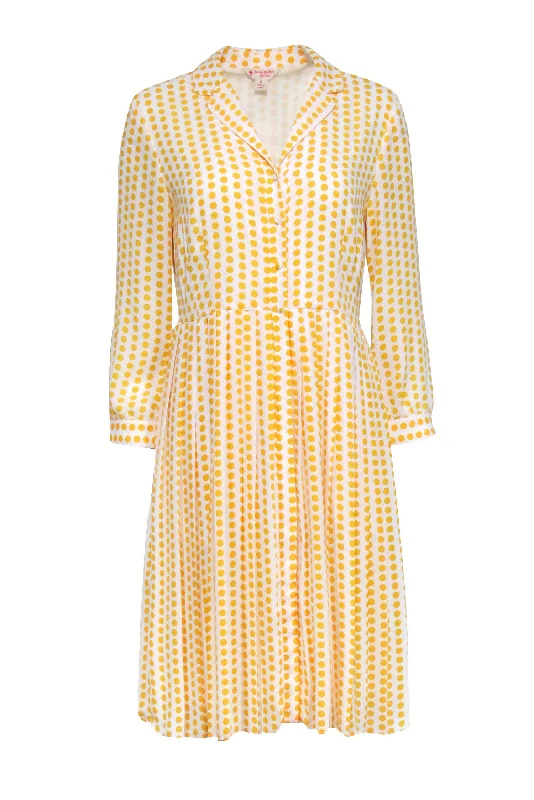 Brooks Brothers - White & Yellow Polka Dot Print Pleated Shirt Dress Sz 6