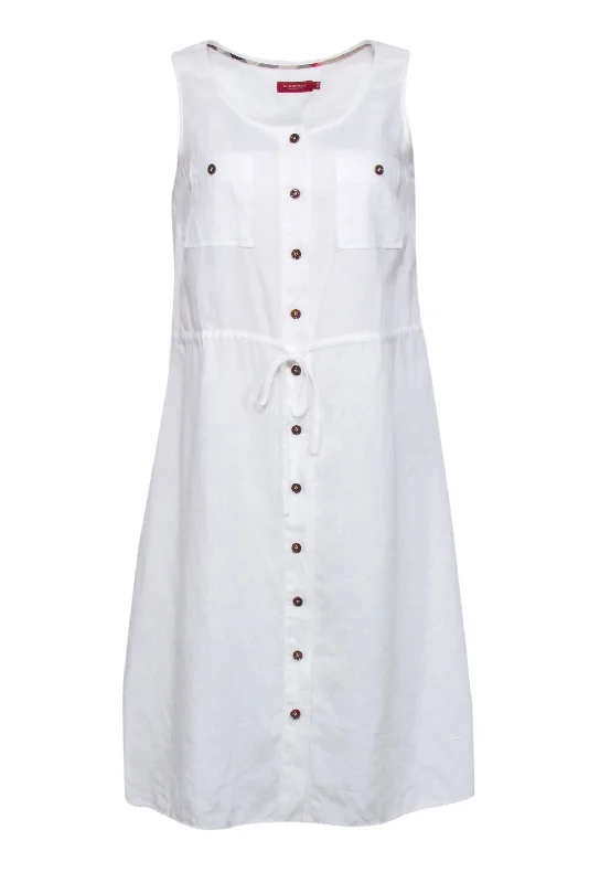 Burberry - White Sleeveless Shirt Dress w/ Drawstring Waist Sz 4