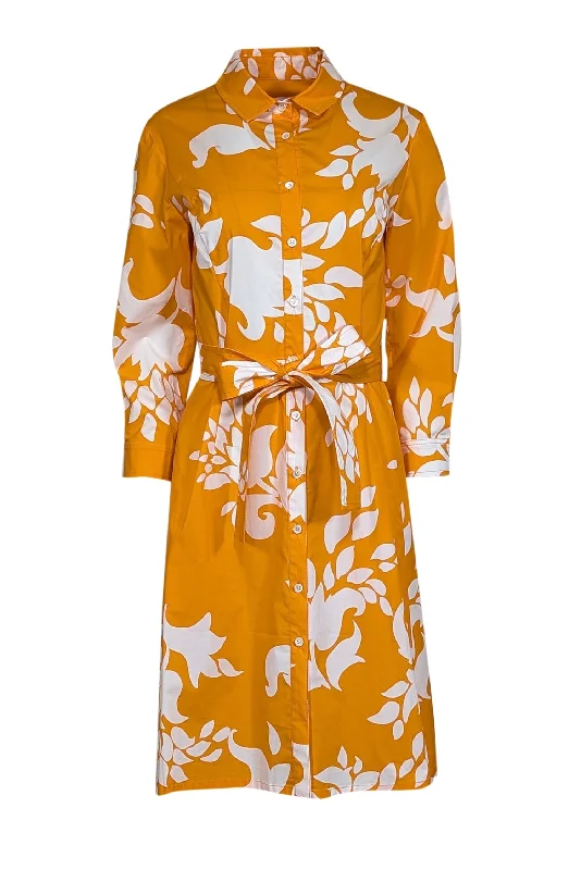 Carolina Herrera - Orange & White Floral Print Cotton Shirtdress Sz 8