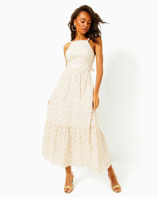 Charlese Eyelet Halter Maxi Dress