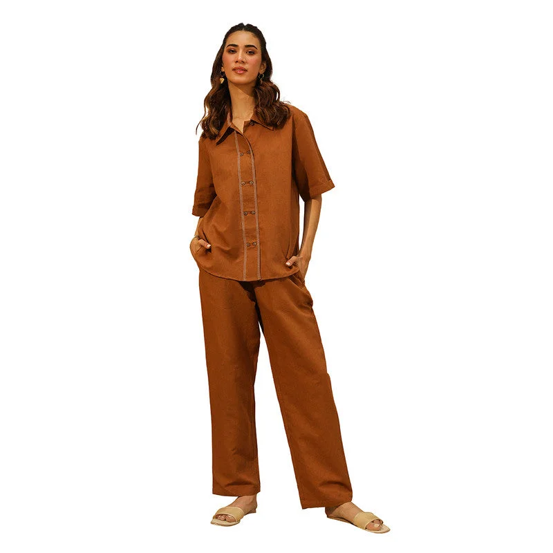 Blend Linen Co Ord Set for Women | Brown