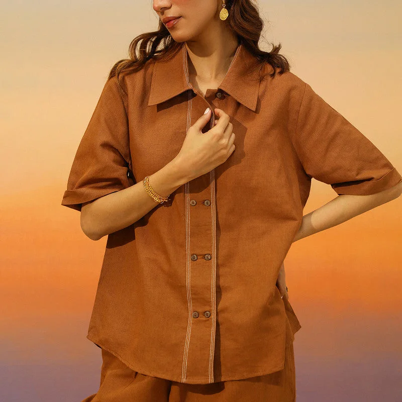 Blend Linen Co Ord Set for Women | Brown