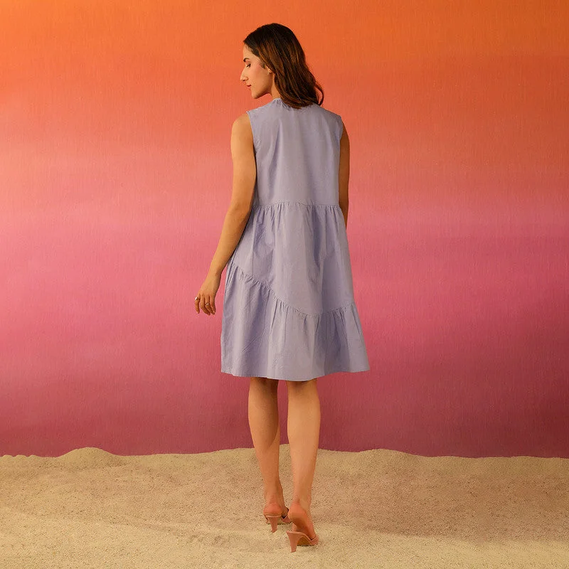 Cotton Poplin Sleeveless Dress | Lavender| Knee Length