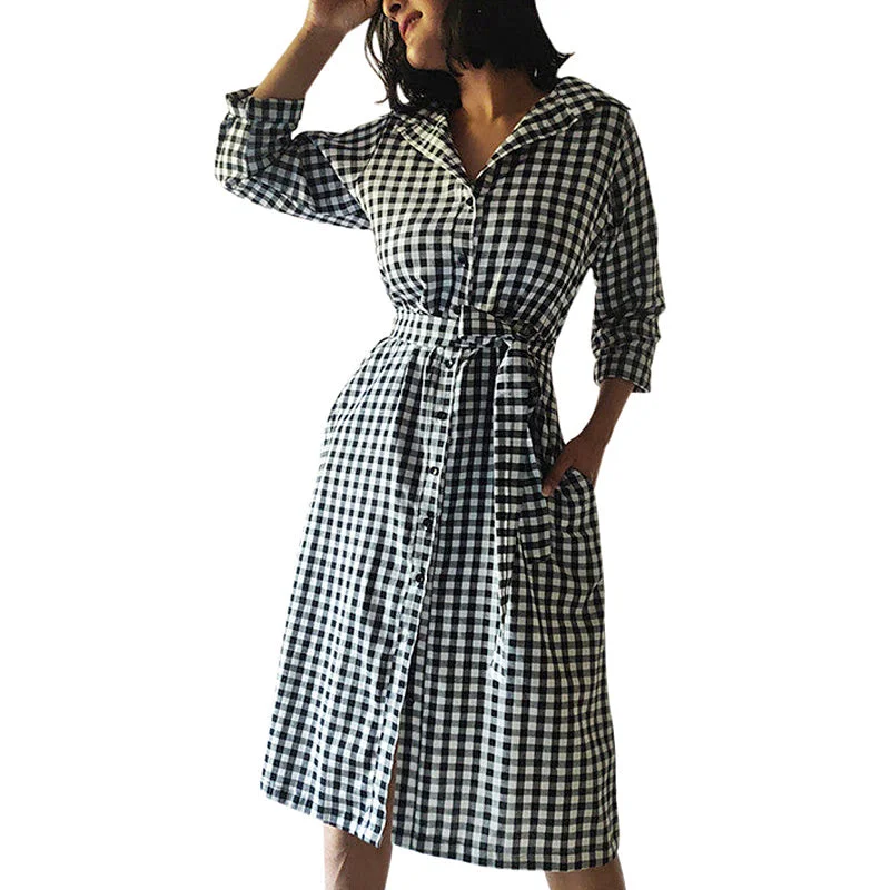 Cotton Checkered Shirt Dress | Black & White