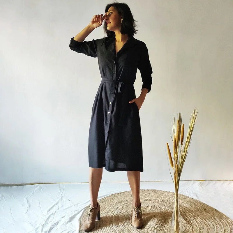 Cotton Shirt Dress | Black