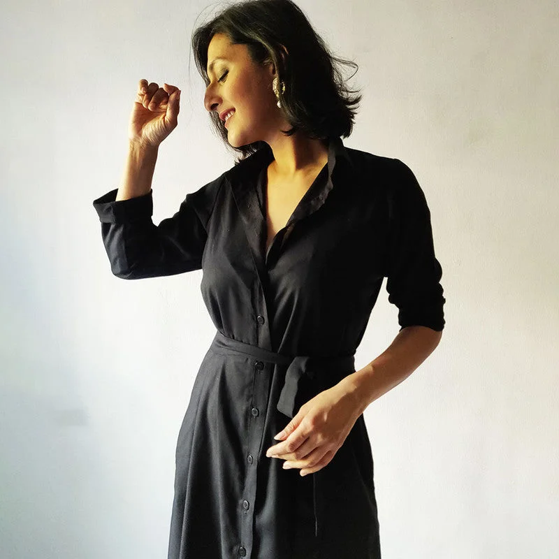 Cotton Shirt Dress | Black