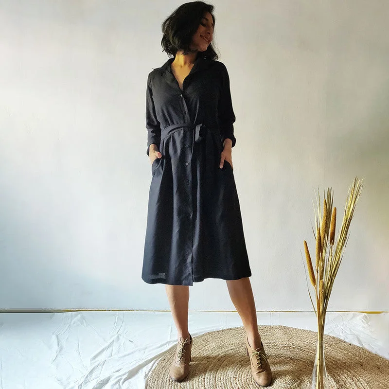 Cotton Shirt Dress | Black