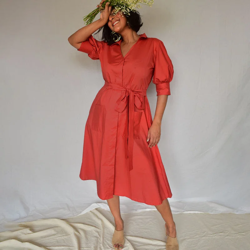 Cotton Shirt Dress | Red