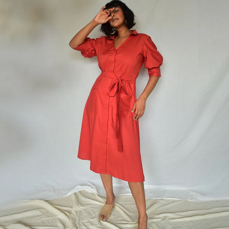 Cotton Shirt Dress | Red