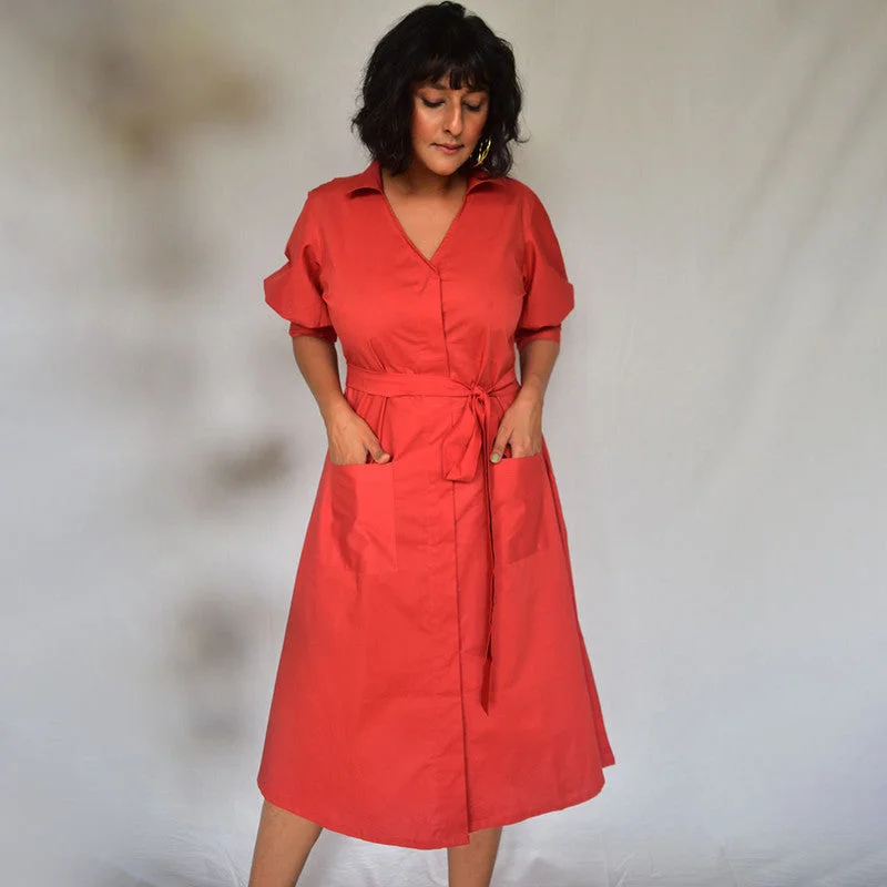 Cotton Shirt Dress | Red