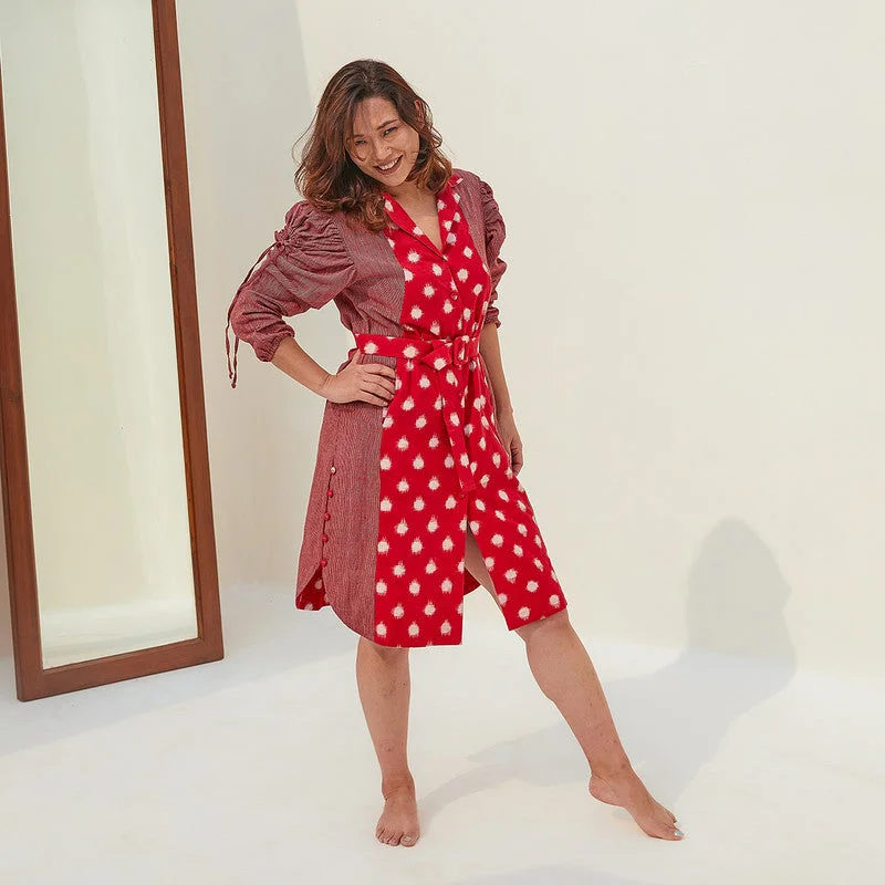 Malkha Cotton Shirt Dress | Ikat Print Pattern | Red