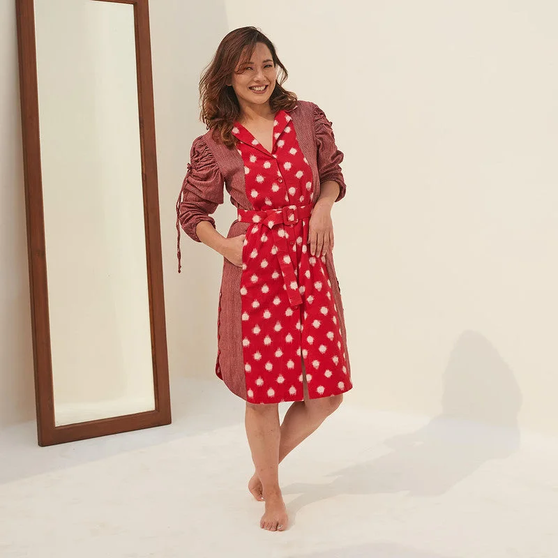 Malkha Cotton Shirt Dress | Ikat Print Pattern | Red