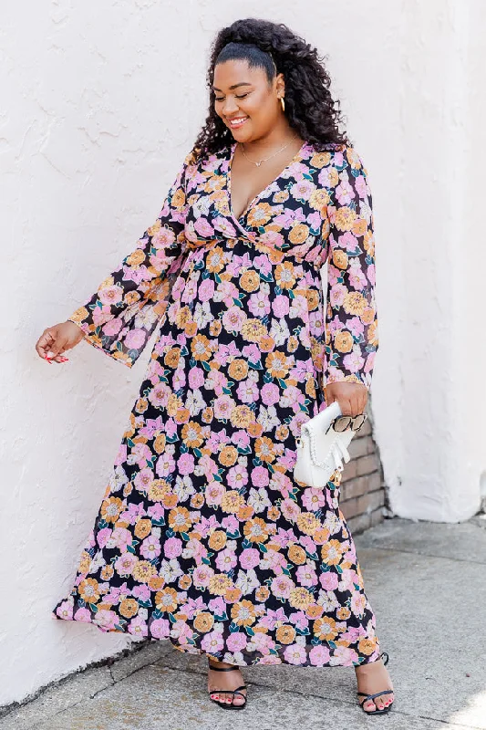 Dance The Night Away Black Multi Floral Long Sleeve Maxi Dress FINAL SALE