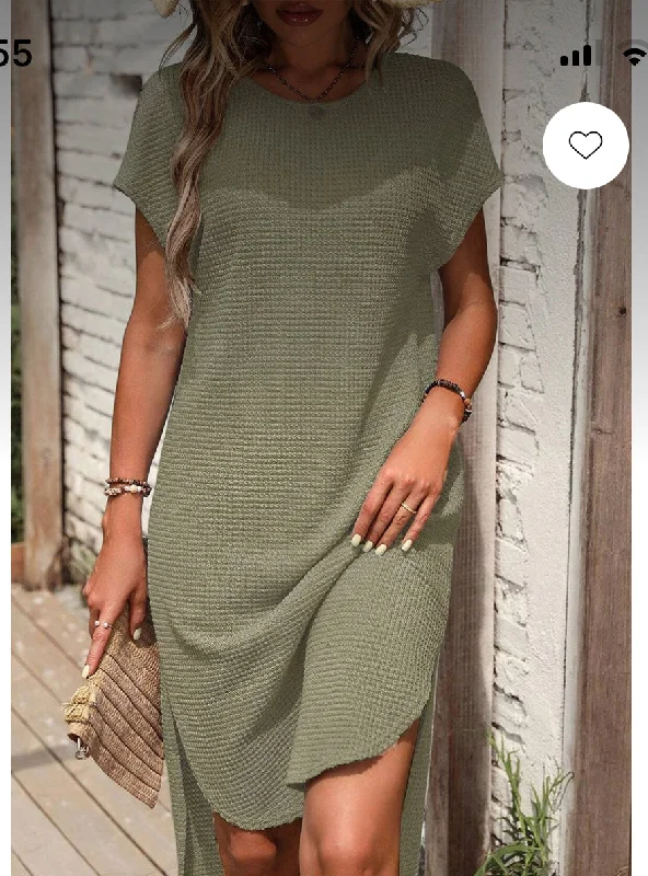 Dresses- Army Green T Shirt Dress w/ Curved Hem