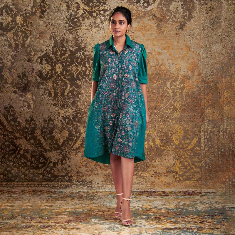 Organic Cotton Shirt Dress | Teal Green