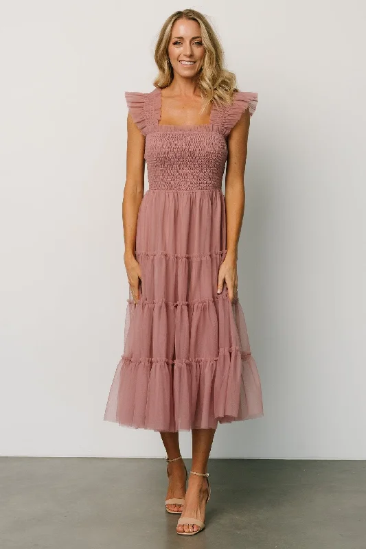 Emma Smocked Tulle Dress | Dusty Rose