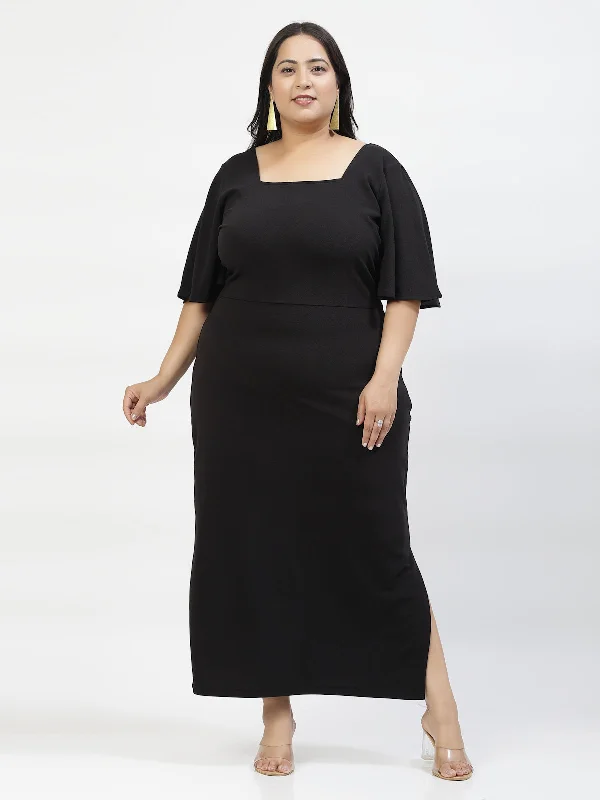 Flared Sleeve Plus Size Sheath Maxi Dress