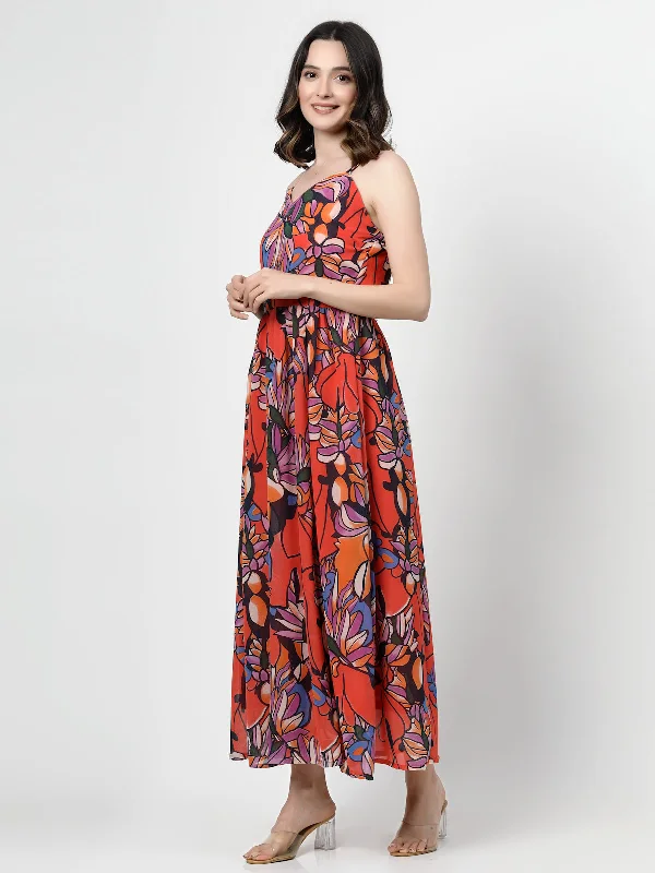 Floral Print Halter Neck Maxi Dress