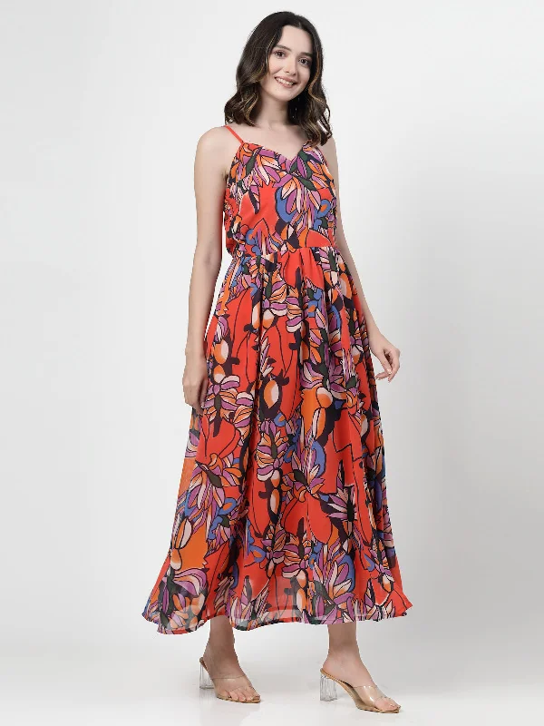 Floral Print Halter Neck Maxi Dress