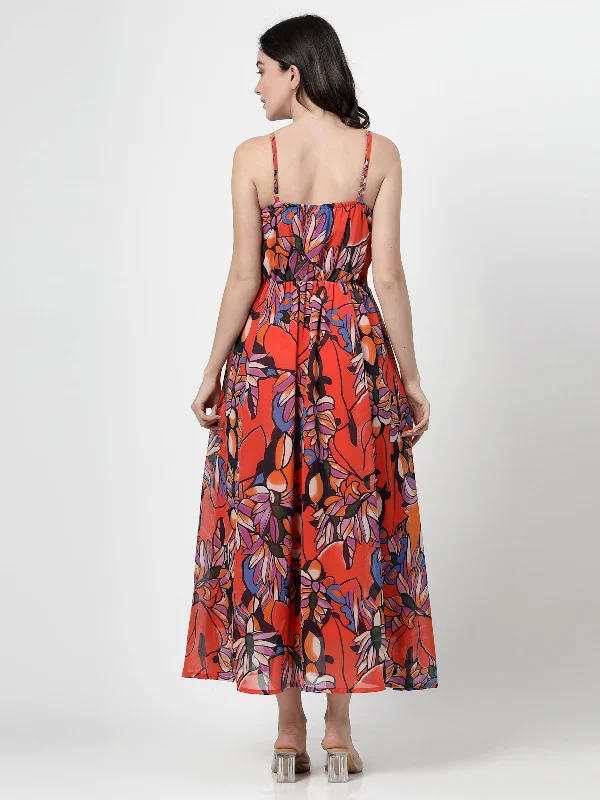 Floral Print Halter Neck Maxi Dress