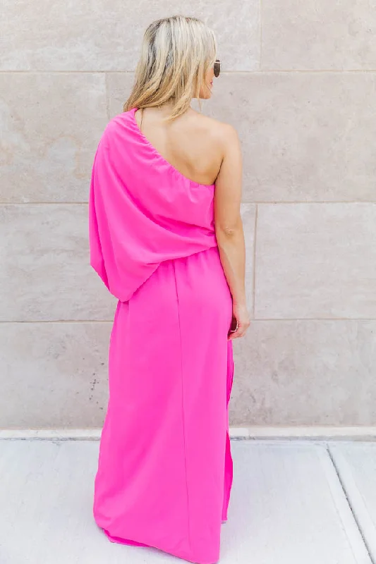 Found My Forever Pink One Shoulder Maxi Dress FINAL SALE