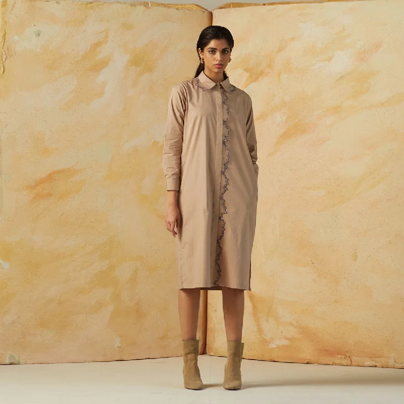 Handcrafted Cotton Shirt Dress | Beige