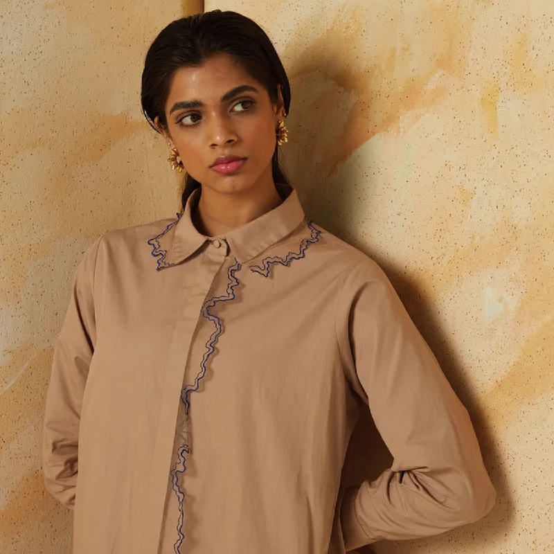 Handcrafted Cotton Shirt Dress | Beige