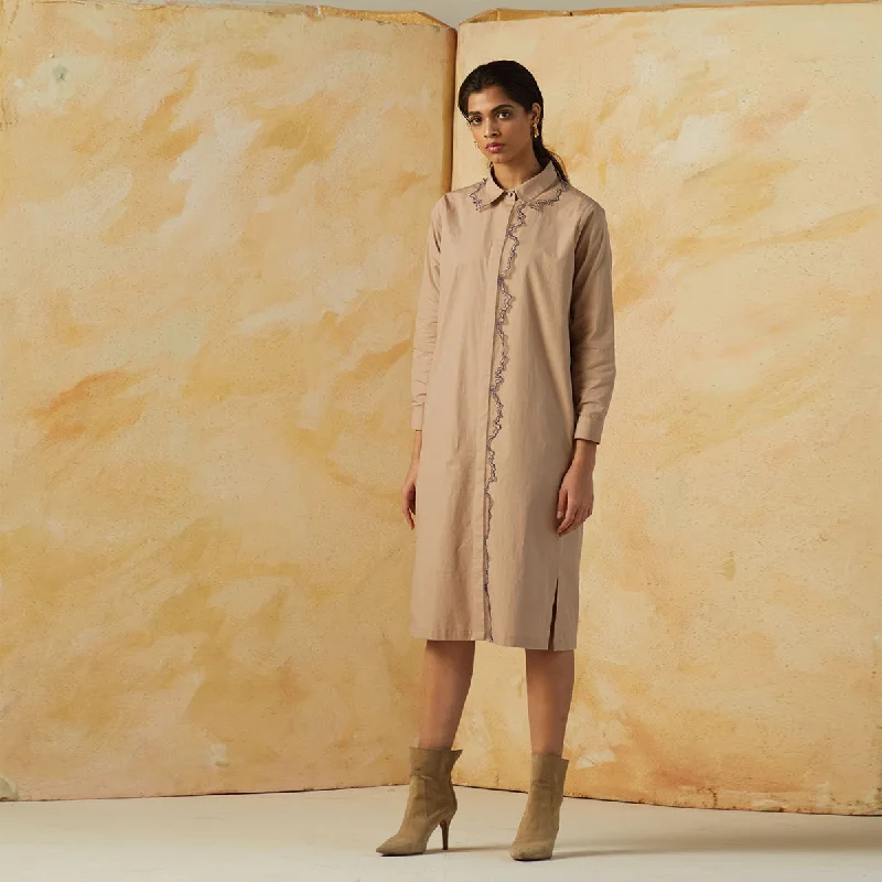 Handcrafted Cotton Shirt Dress | Beige